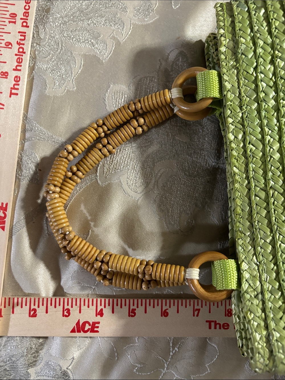 Green Woven Straw Tote with Bamboo-Style Handles - Picture 10 of 10